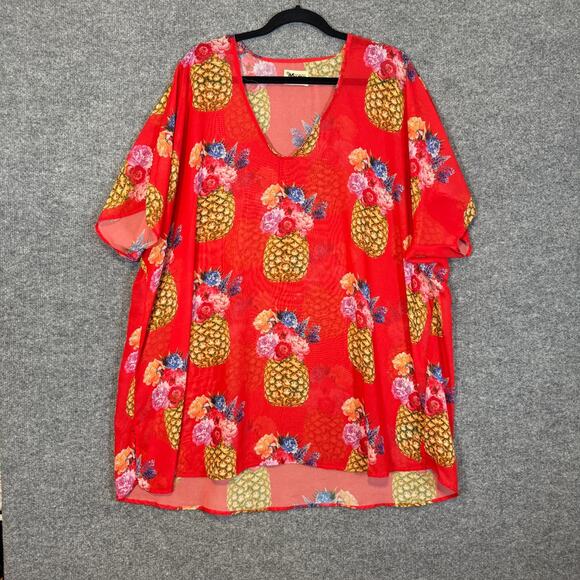 Show Me Your Mumu Kimono Womens Small Pineapple Print Red Sheer Cover Up Swim - Picture 2 of 9